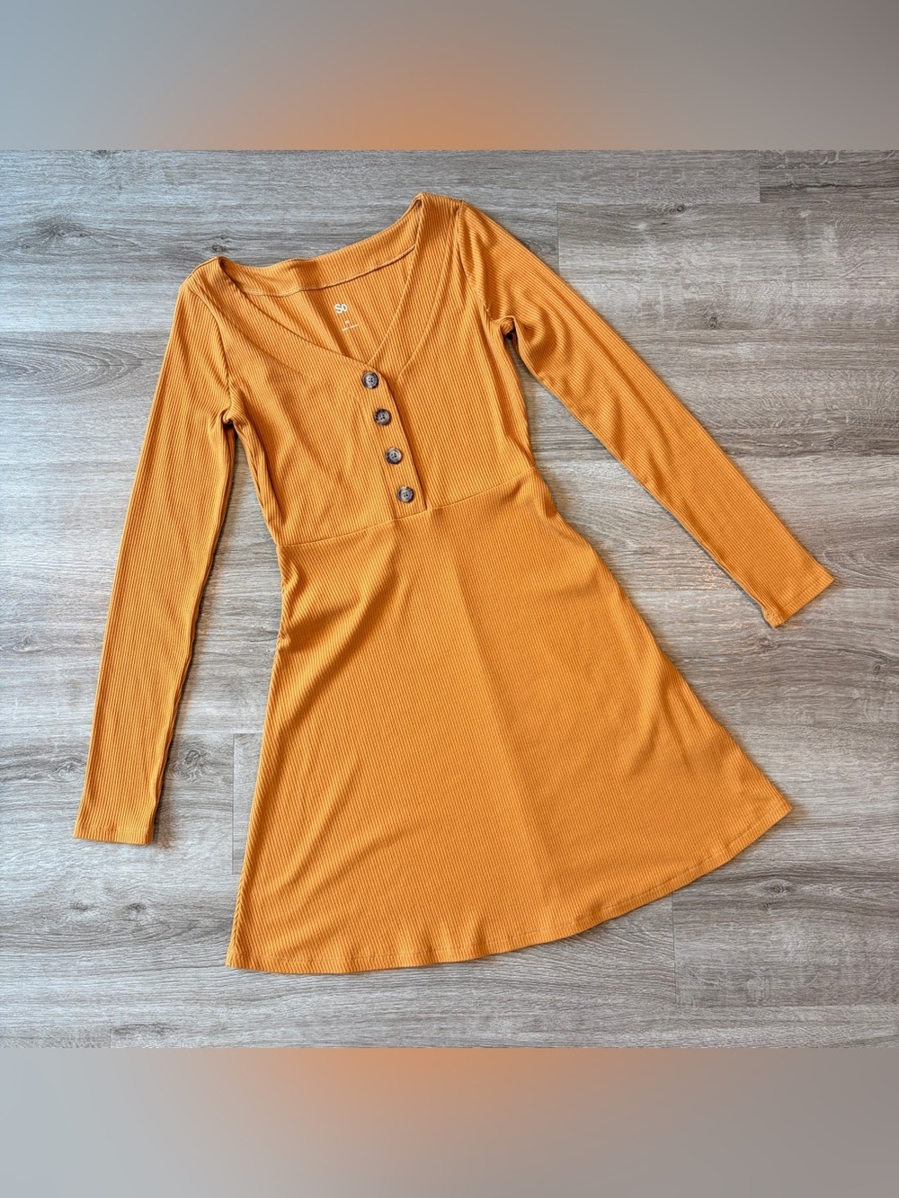 SO gold long sleeve ribbed sweater dress
